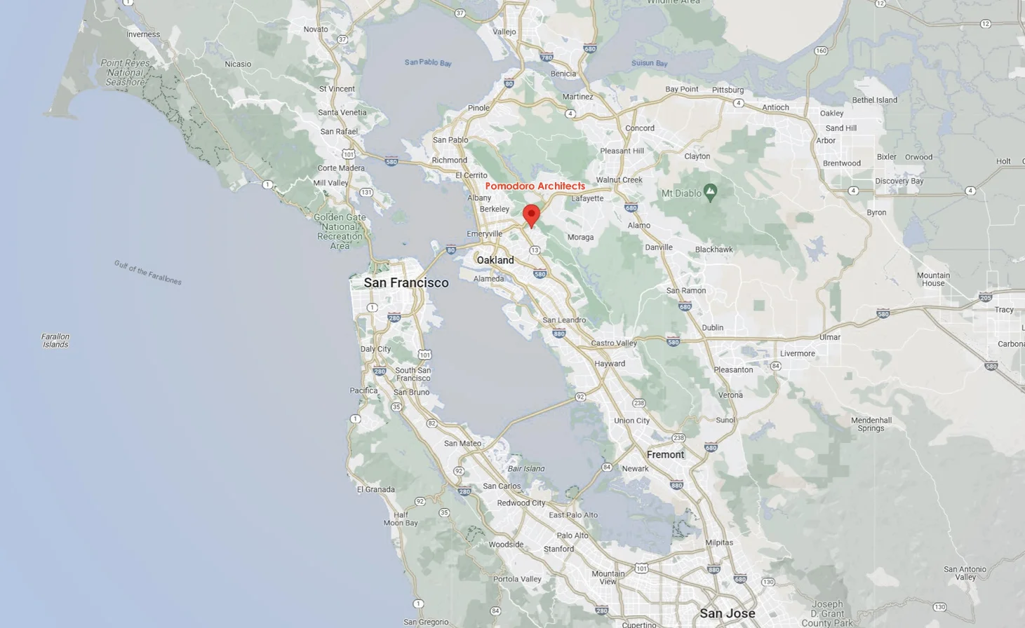 Map to Pomodoro Architects, 6646 Pine Needle Dr, Oakland CA